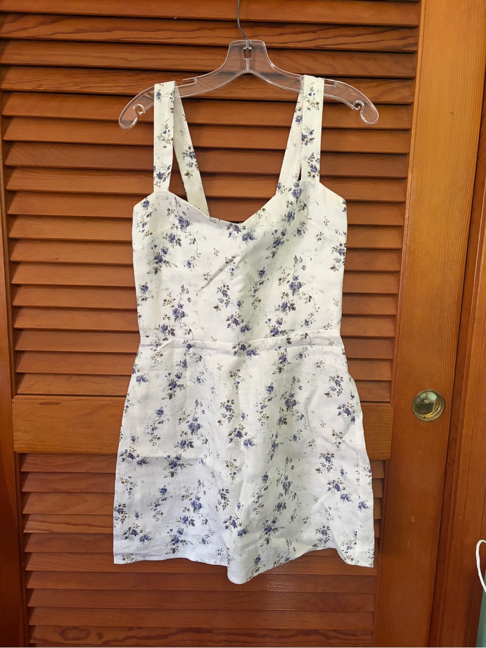 Reformation White Mini Dress with Blue Floral Print
